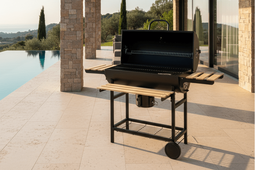 Holzkohlegrill BarrelPro – Grillwagen mit Deckel, Thermometer & Ablagen