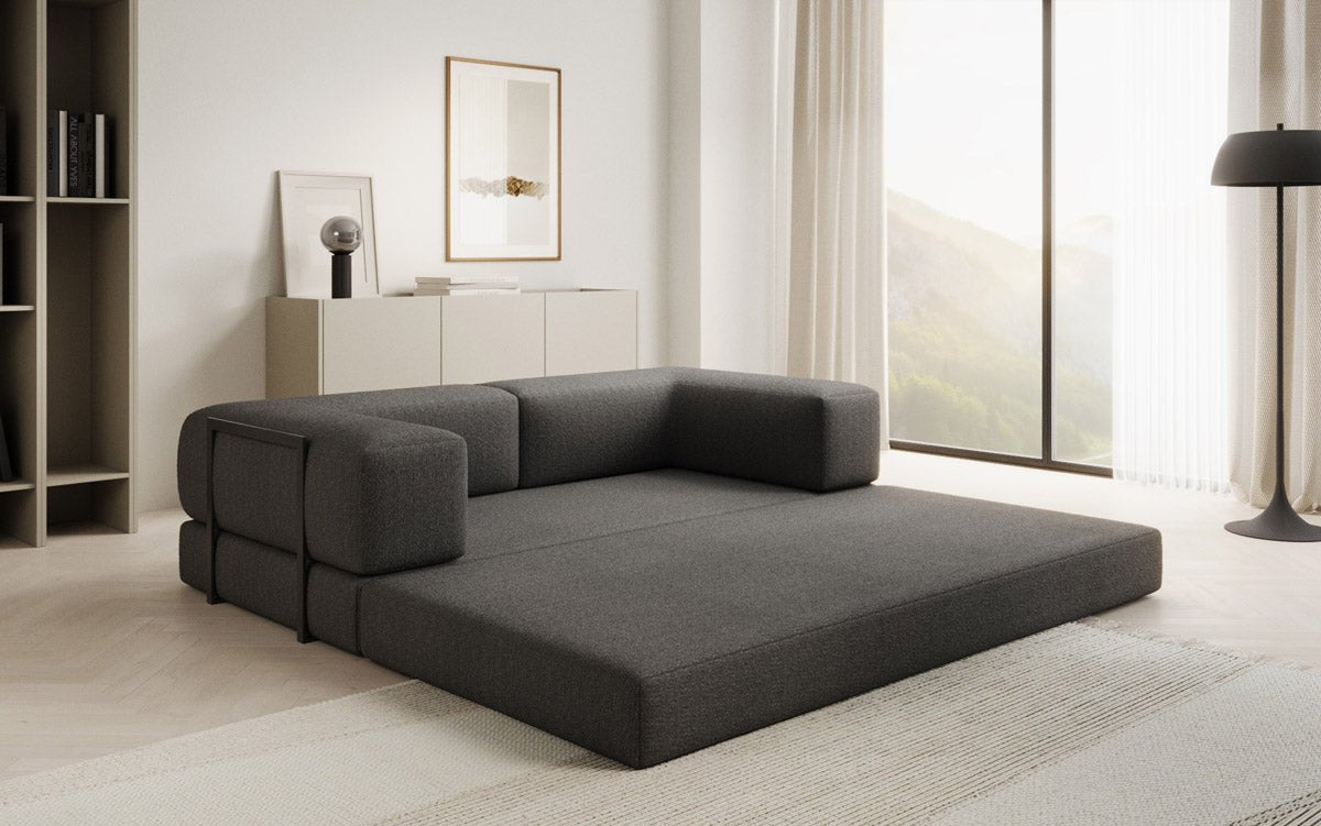 Lazy Spar-Set: 3-Sitzer + Hocker in Bouclé