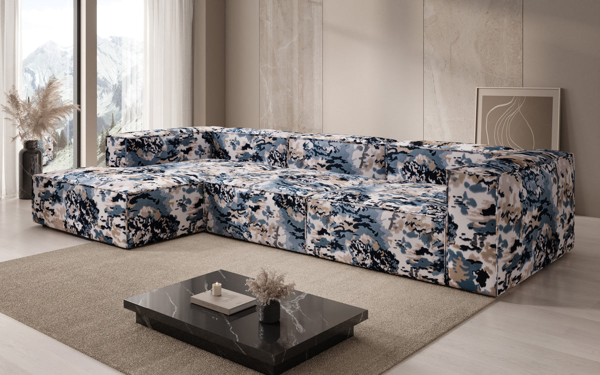 Designer Ecksofa Lesley - Jacquard mit Aquarell-Muster