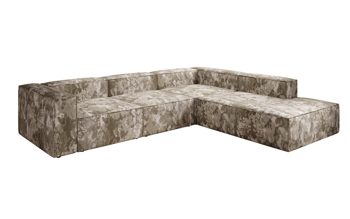 Designer Ecksofa Lesley mit langer Ottomane - Jacquard mit Aquarell-Muster