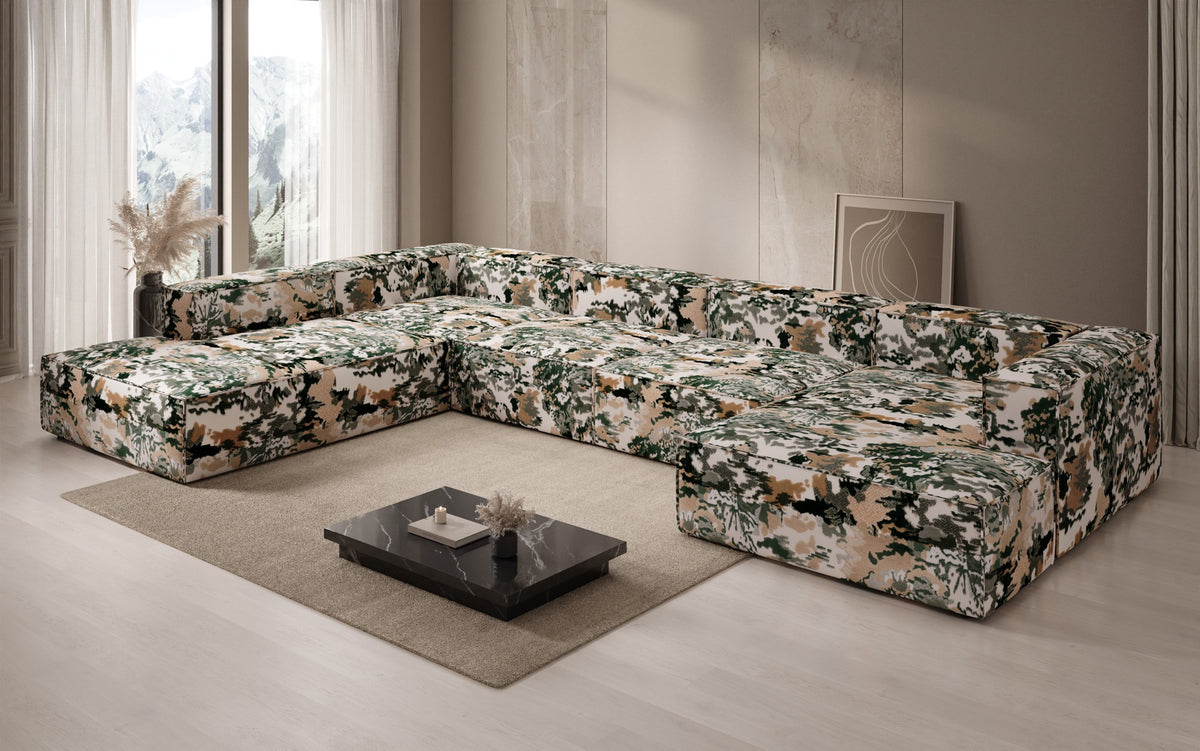 Designer Sofa Lesley U XXL - Jacquard mit Aquarell-Muster