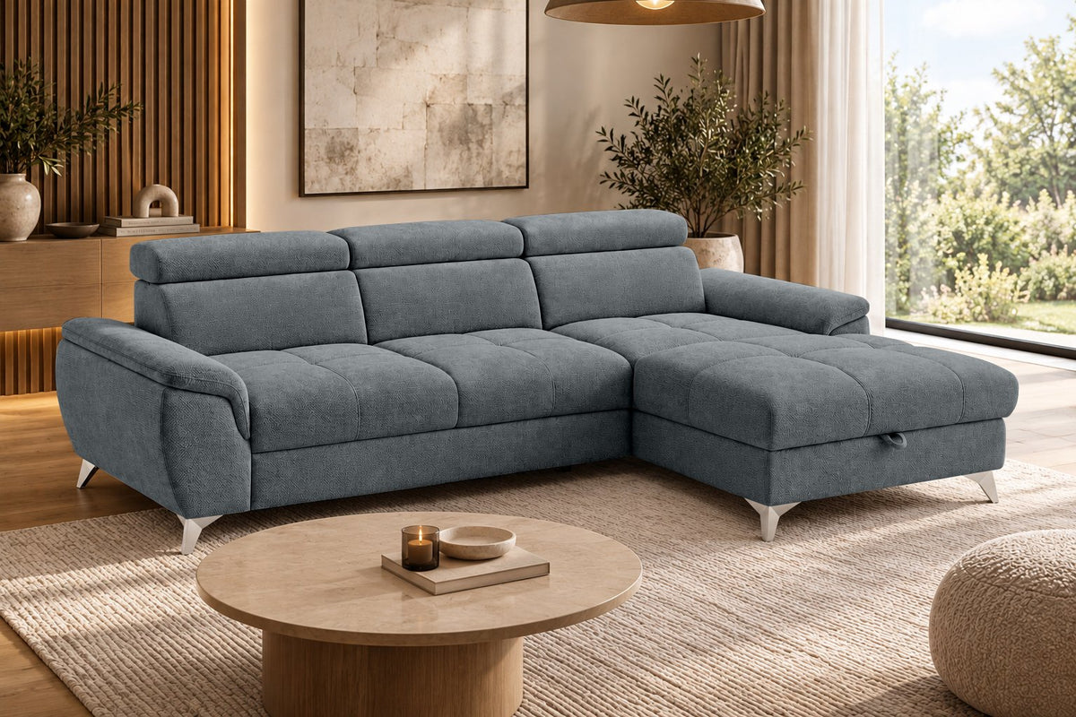 Ecksofa Luno in Strukturstoff Grau – Wohnansicht