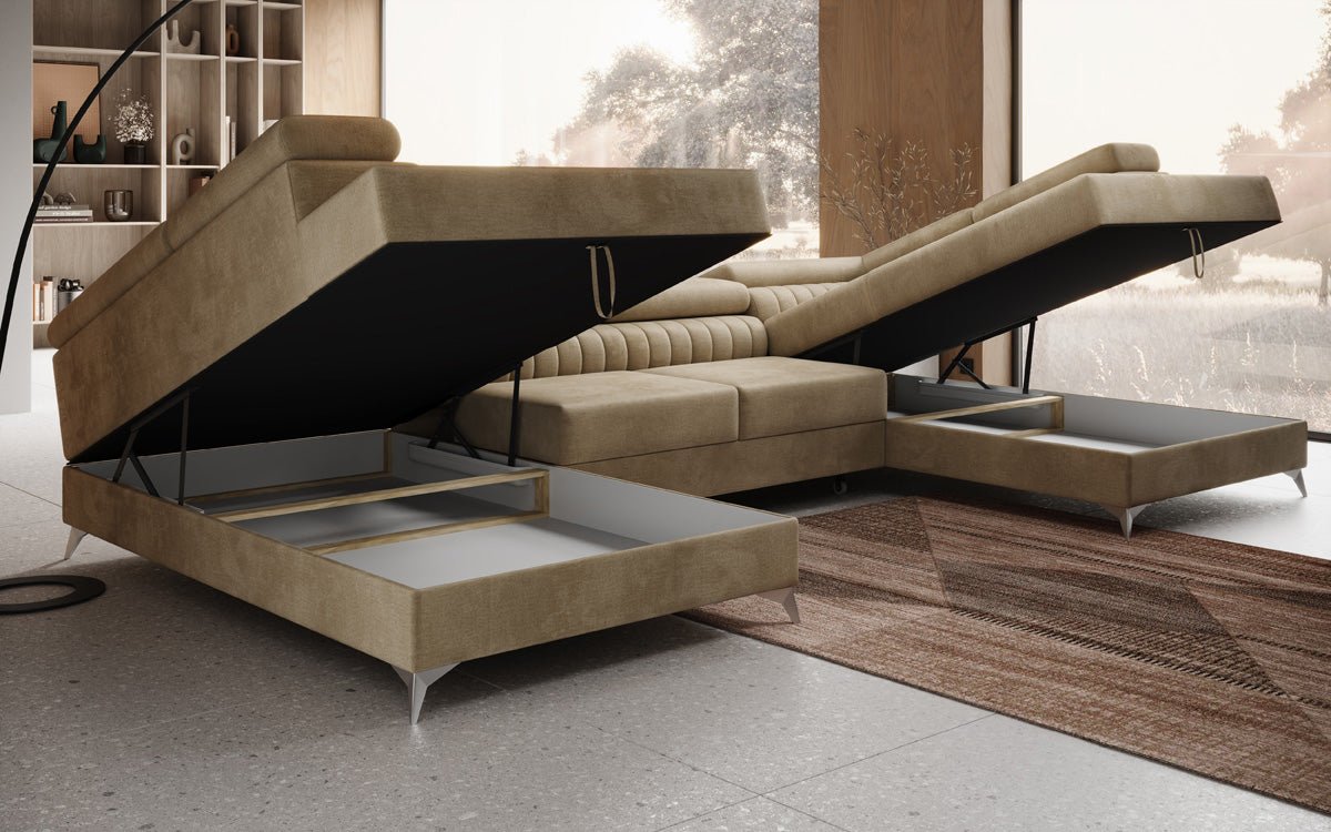 Designer Sofa Aurea U mit Schlaf- und Klappfunktion in Samt