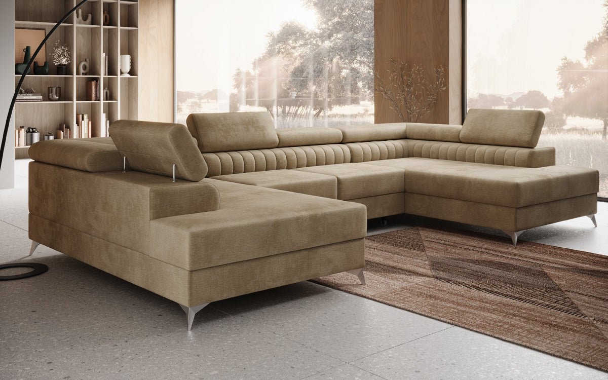 Designer Sofa Aurea U mit Schlaf- und Klappfunktion in Samt