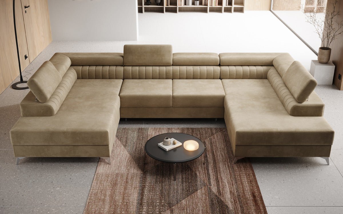 Designer Sofa Aurea U mit Schlaf- und Klappfunktion in Samt