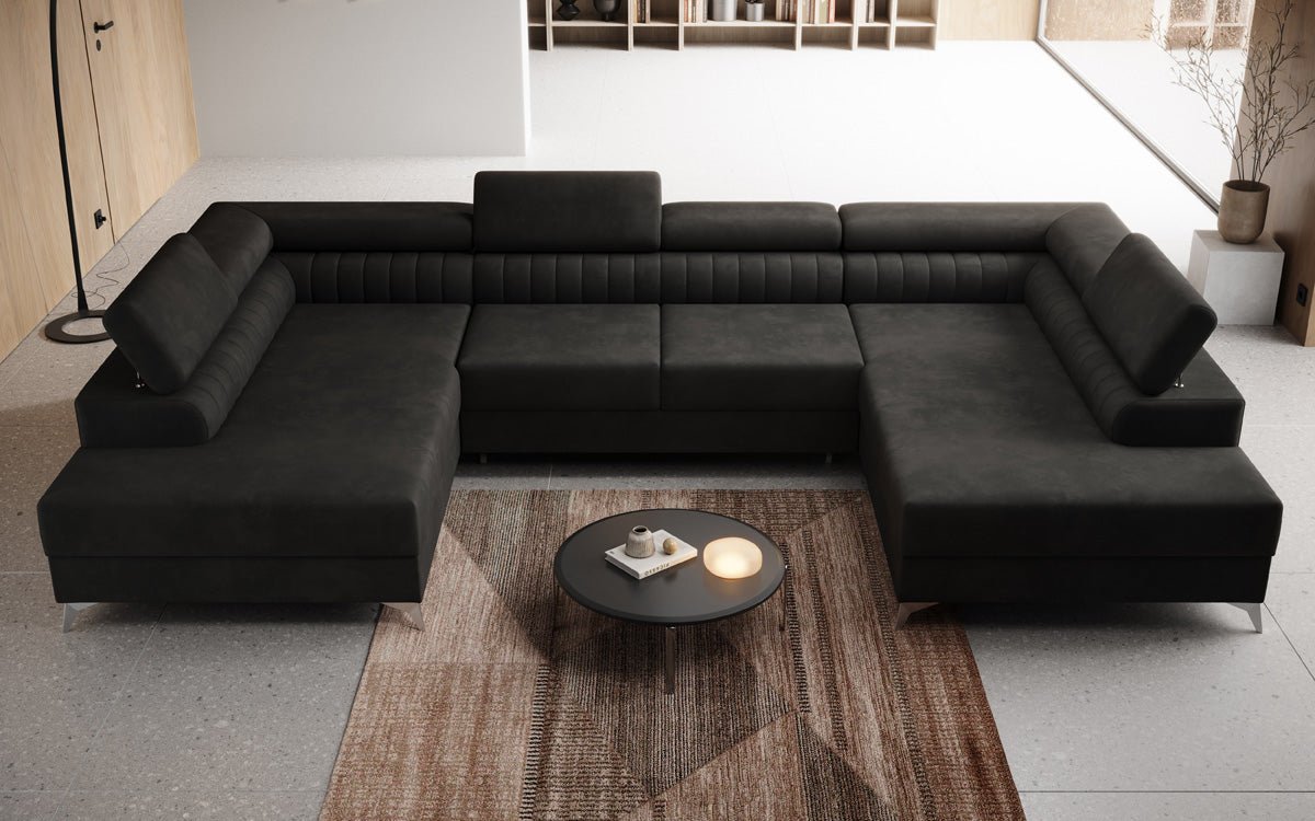 Designer Sofa Aurea U mit Schlaf- und Klappfunktion in Samt