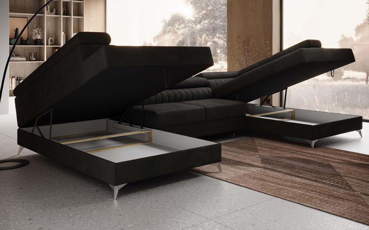 Designer Sofa Aurea U mit Schlaf- und Klappfunktion in Samt