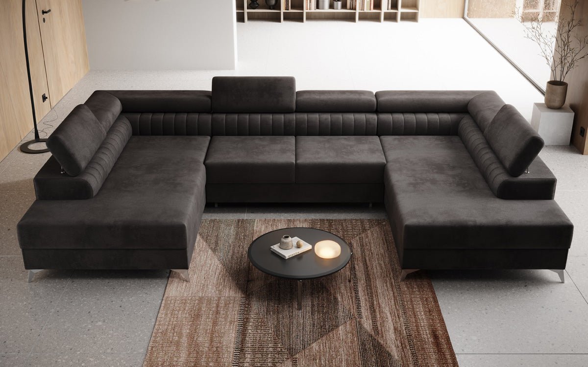 Designer Sofa Aurea U mit Schlaf- und Klappfunktion in Samt