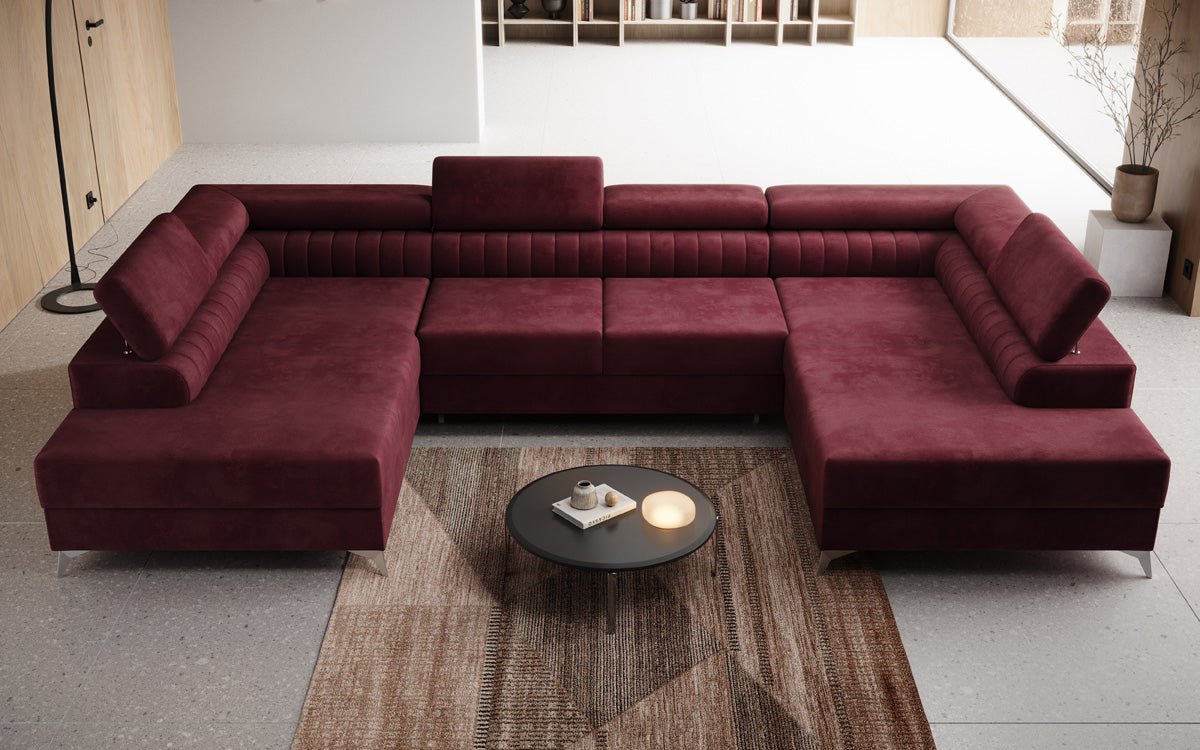 Designer Sofa Aurea U mit Schlaf- und Klappfunktion in Samt