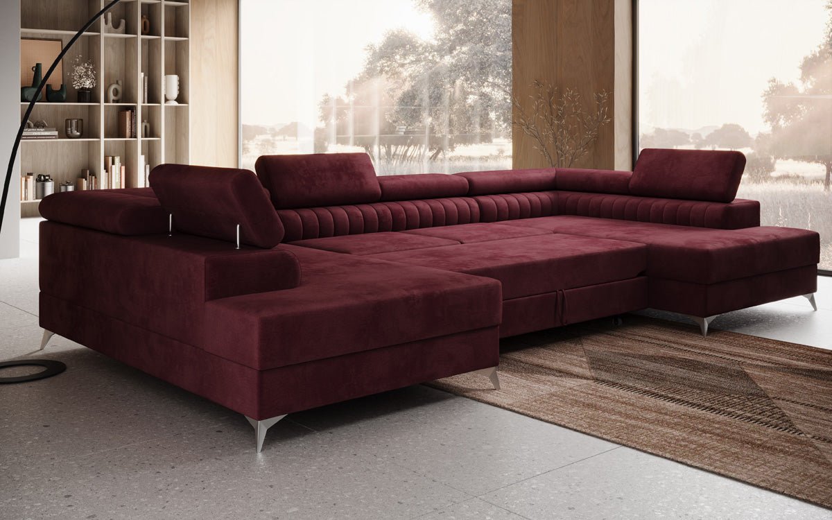 Designer Sofa Aurea U mit Schlaf- und Klappfunktion in Samt