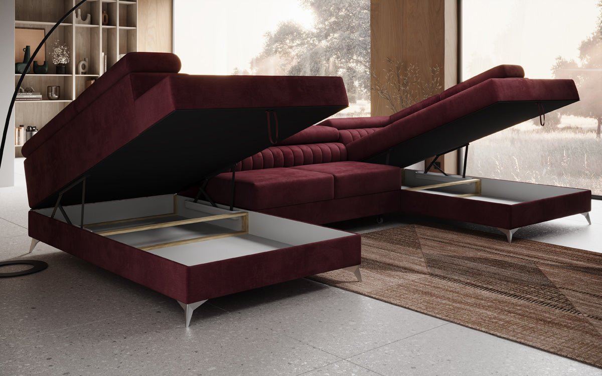 Designer Sofa Aurea U mit Schlaf- und Klappfunktion in Samt