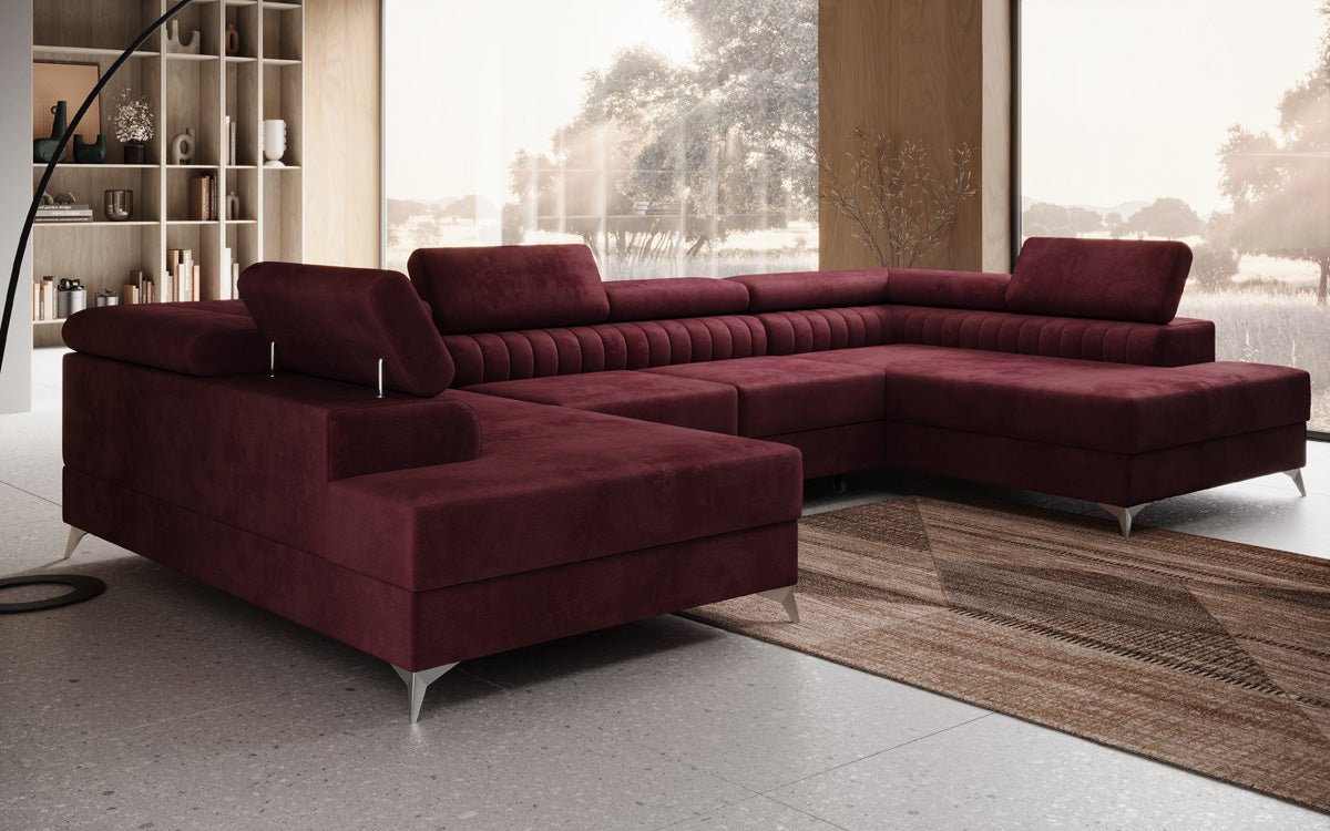 Designer Sofa Aurea U mit Schlaf- und Klappfunktion in Samt