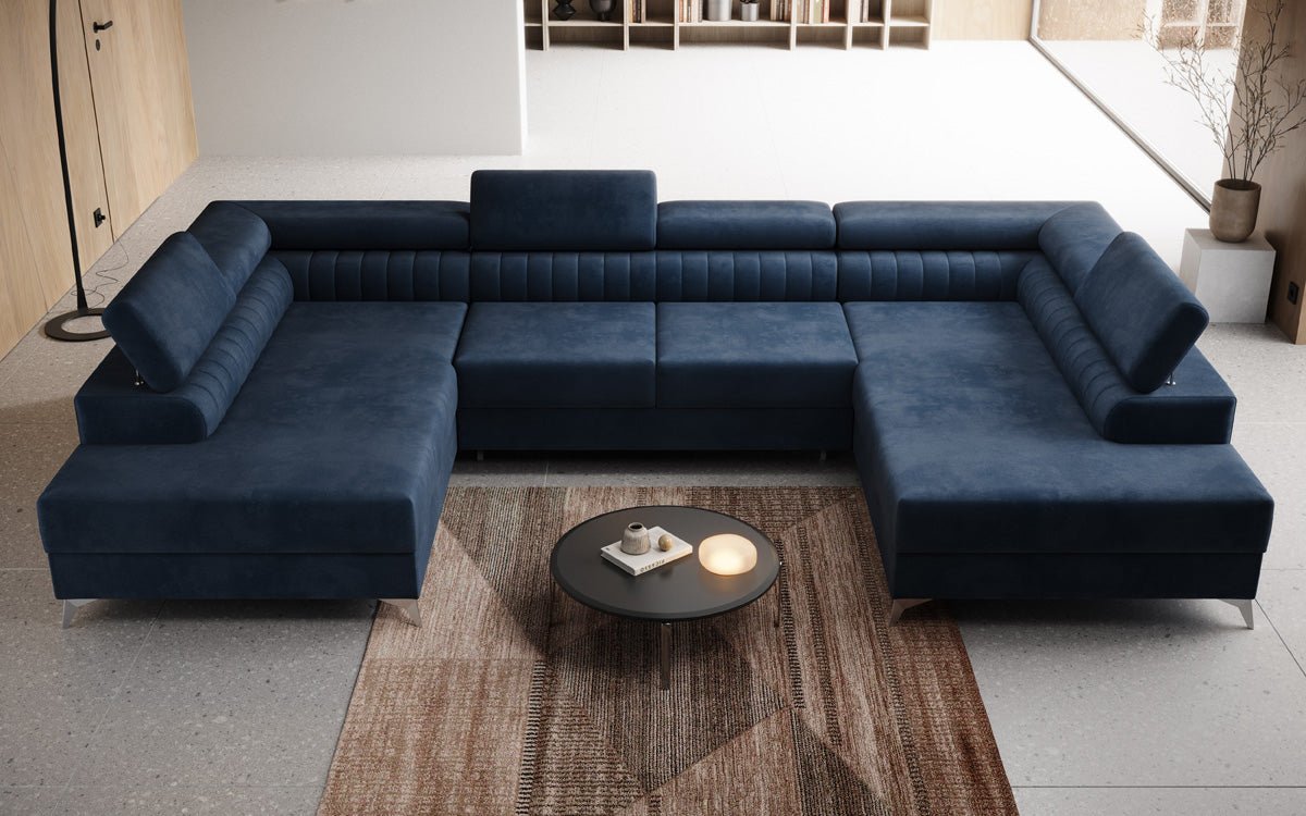 Designer Sofa Aurea U mit Schlaf- und Klappfunktion in Samt