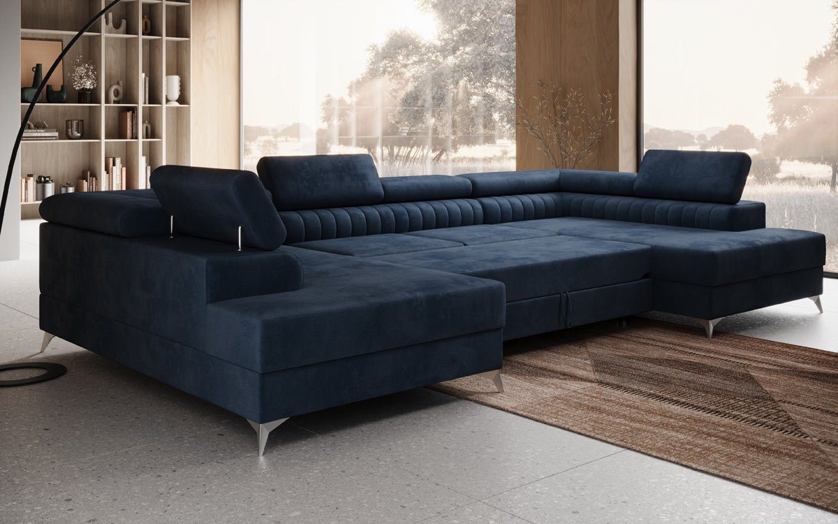 Designer Sofa Aurea U mit Schlaf- und Klappfunktion in Samt