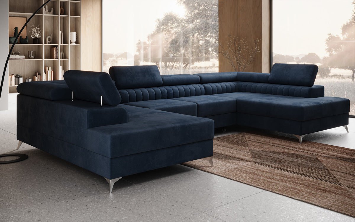 Designer Sofa Aurea U mit Schlaf- und Klappfunktion in Samt