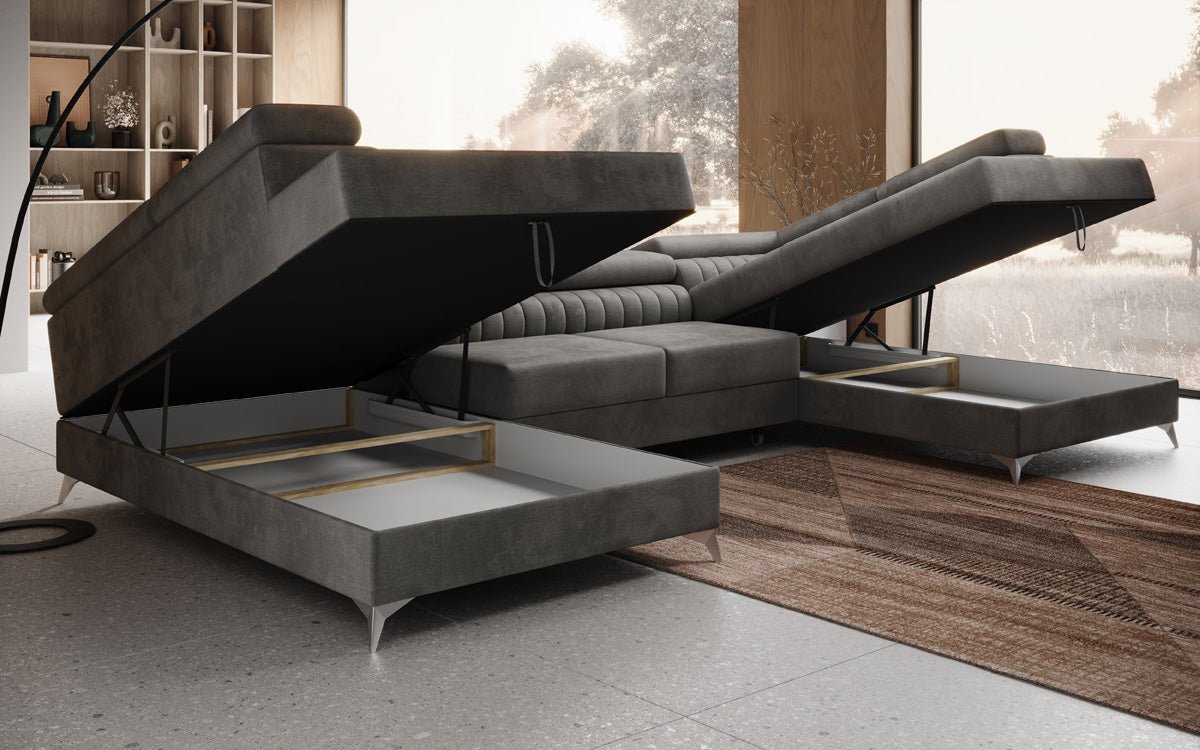 Designer Sofa Aurea U mit Schlaf- und Klappfunktion in Samt
