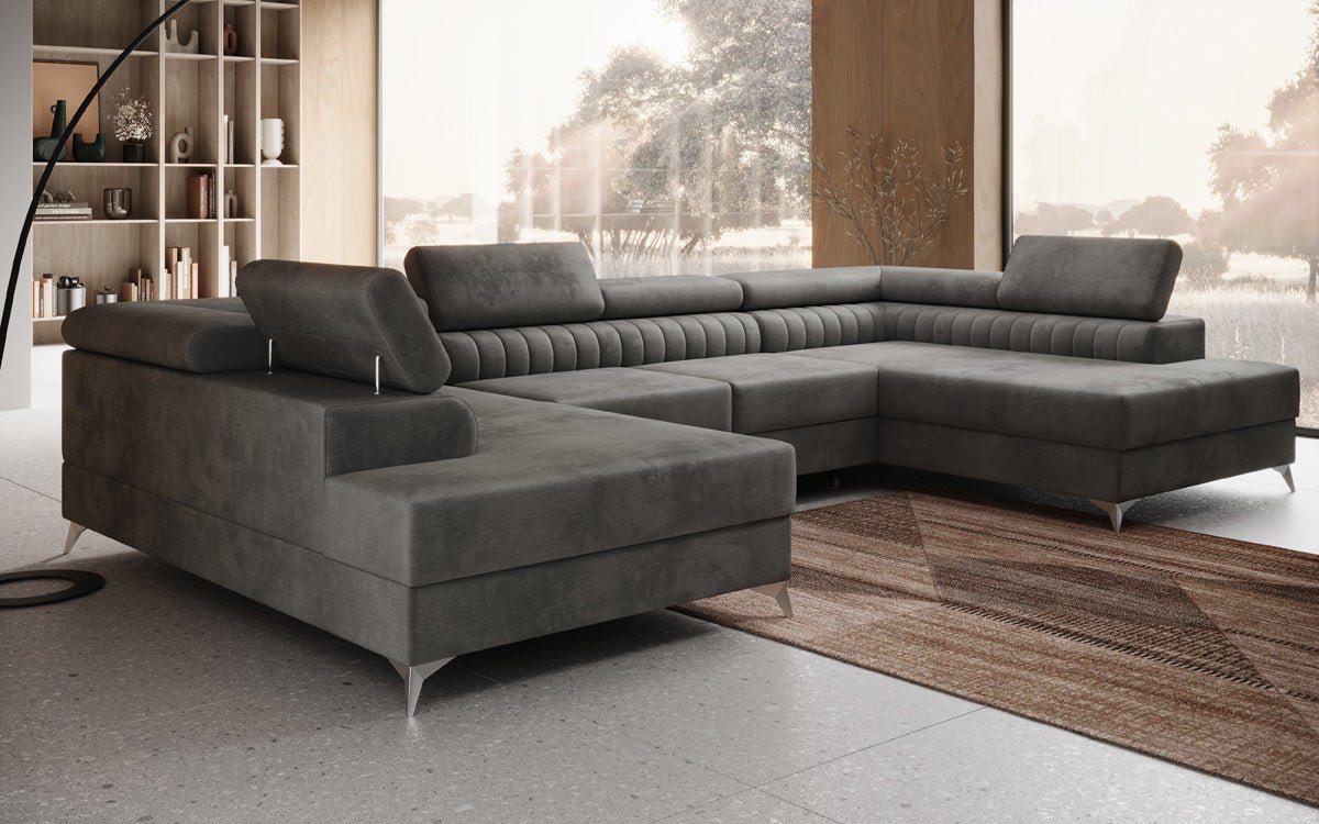 Designer Sofa Aurea U mit Schlaf- und Klappfunktion in Samt