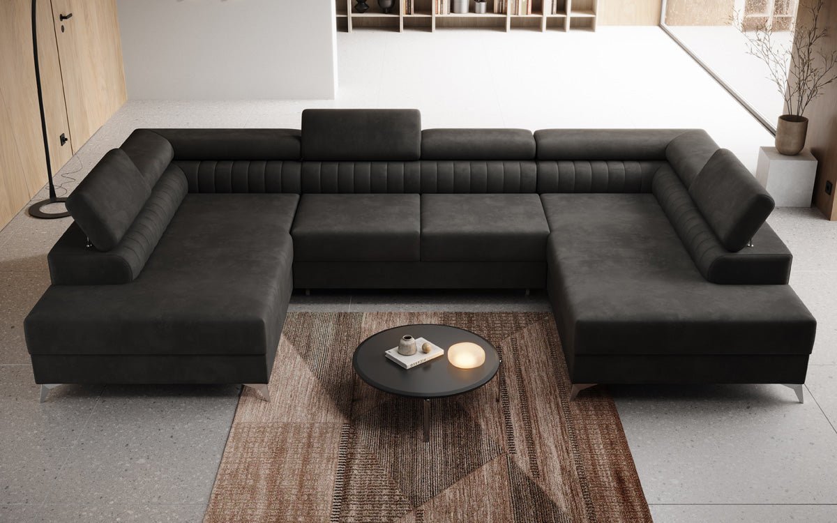 Designer Sofa Aurea U mit Schlaf- und Klappfunktion in Samt
