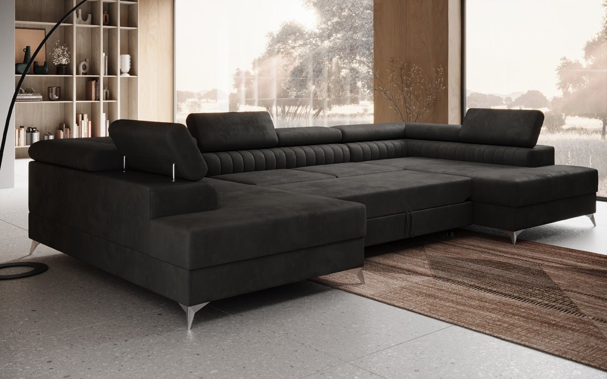 Designer Sofa Aurea U mit Schlaf- und Klappfunktion in Samt