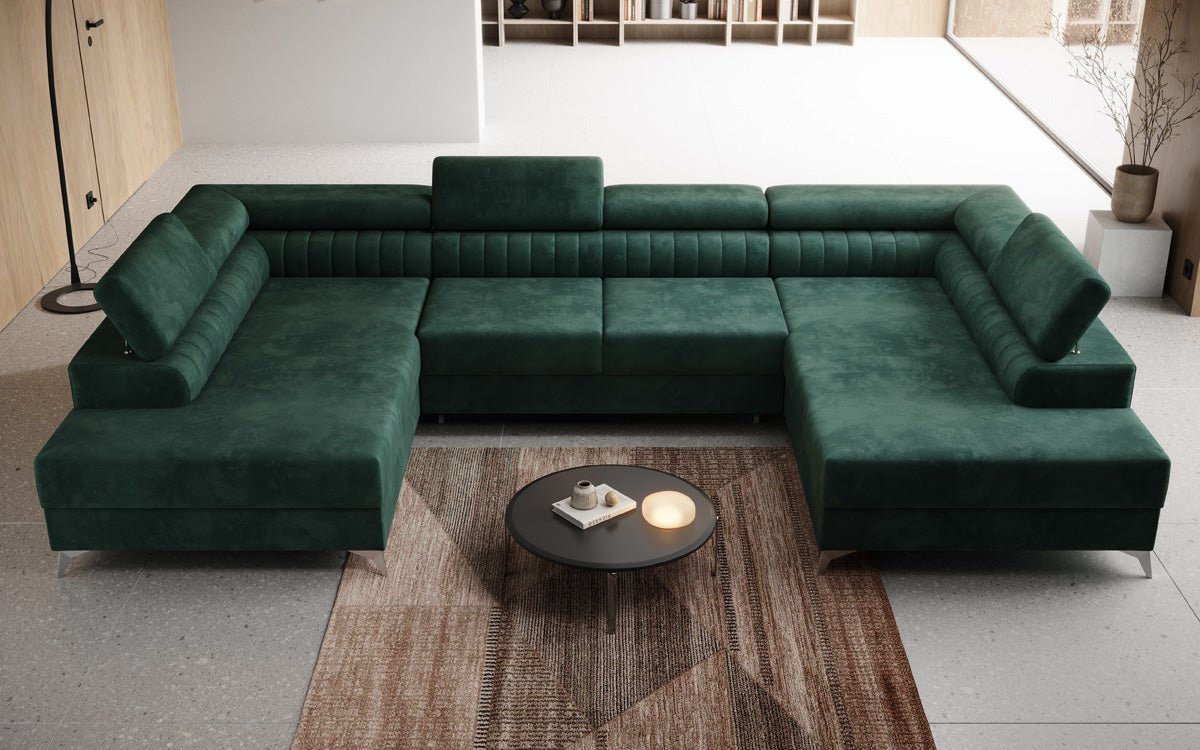 Designer Sofa Aurea U mit Schlaf- und Klappfunktion in Samt