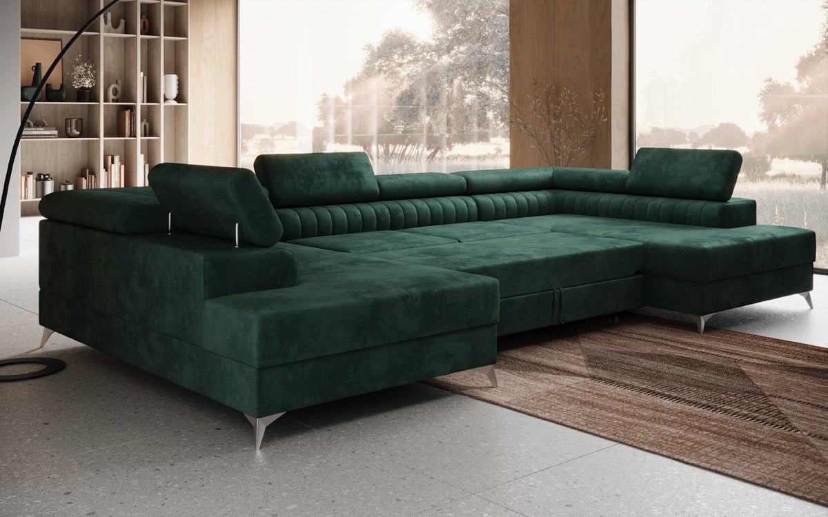 Designer Sofa Aurea U mit Schlaf- und Klappfunktion in Samt