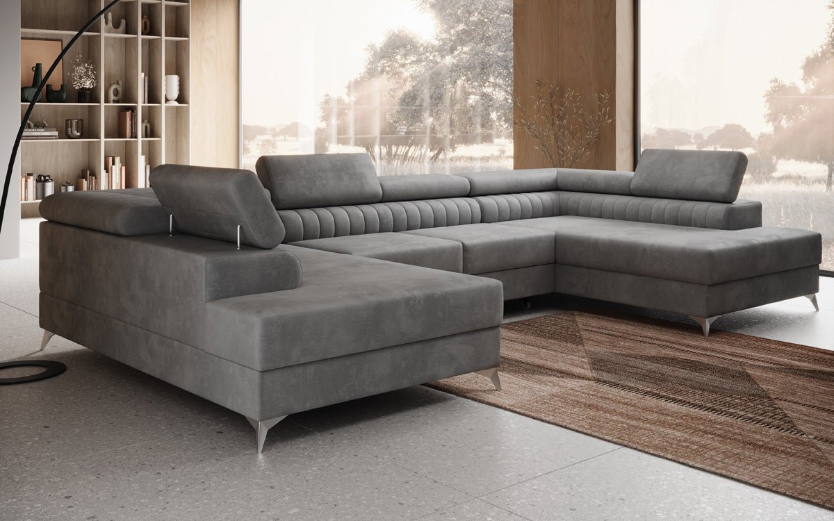 Designer Sofa Aurea U mit Schlaf- und Klappfunktion in Samt