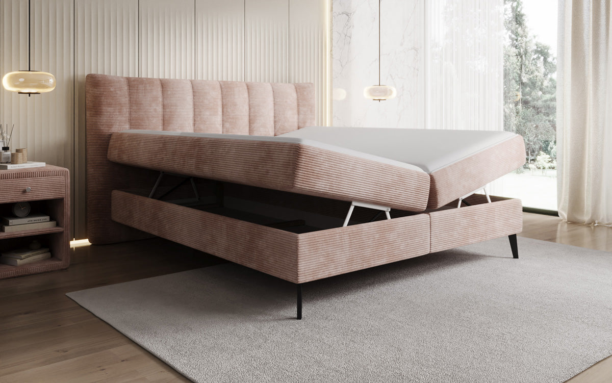 Boxspringbett Ines in Cord mit Stauraum