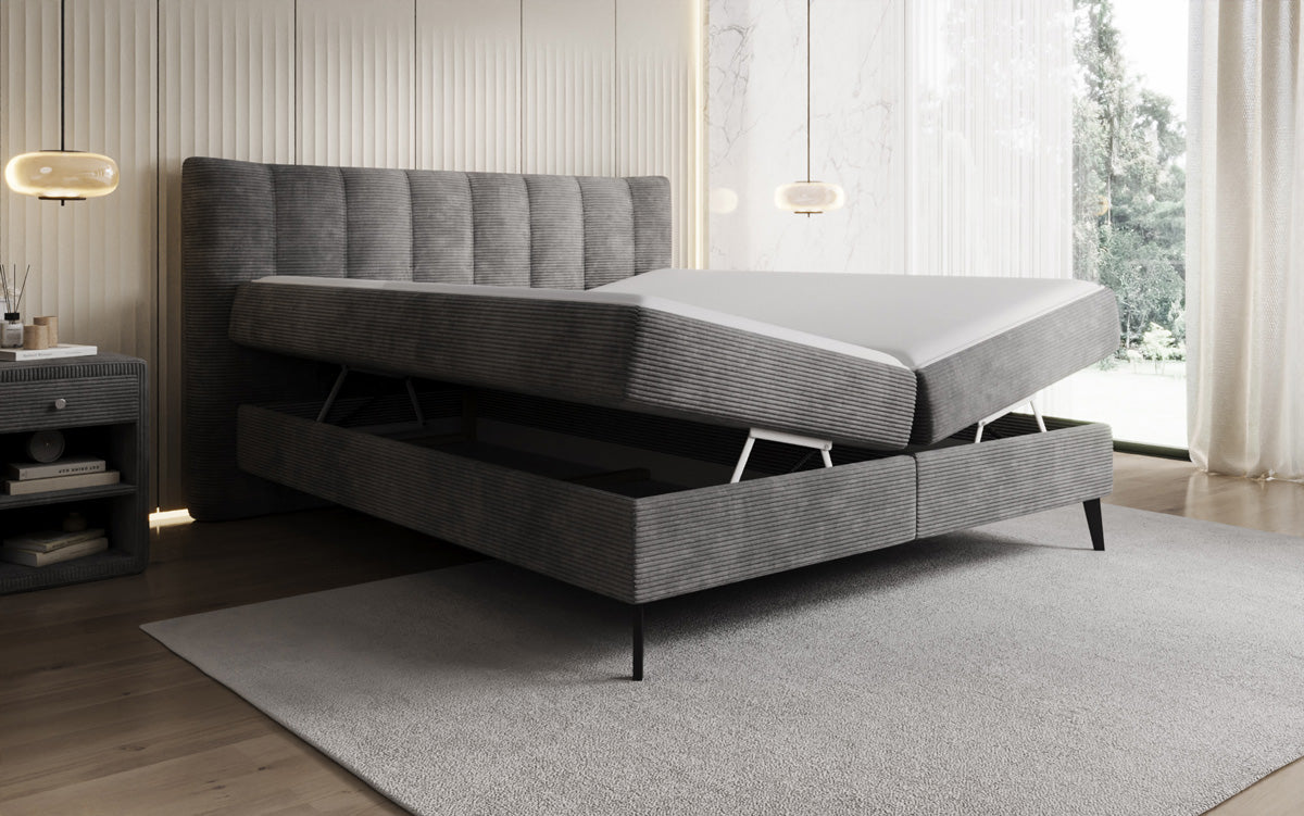 Boxspringbett Ines in Cord mit Stauraum