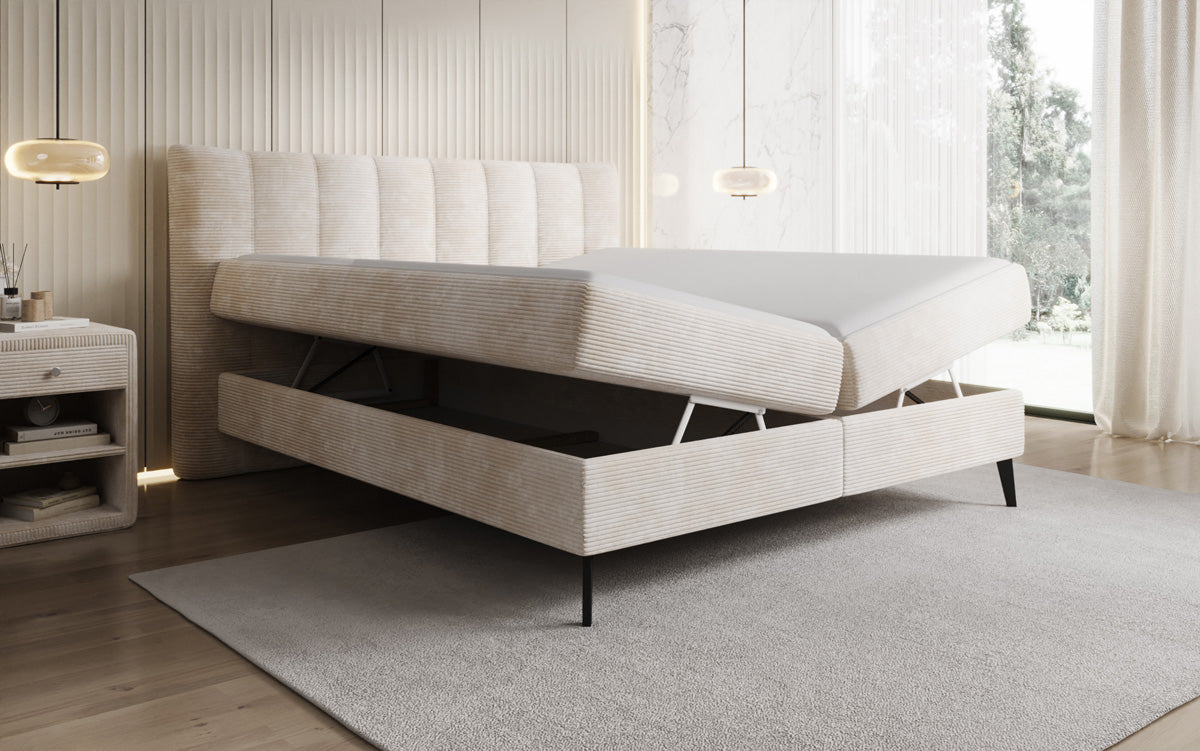 Boxspringbett Ines in Cord mit Stauraum