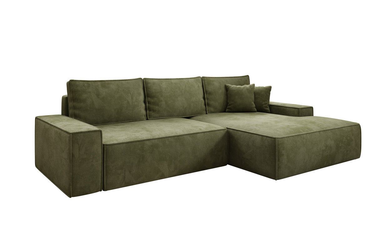 Designer Ecksofa Verona mit breiter Ottomane mit Schlaf- und Klappfunktion in Cord