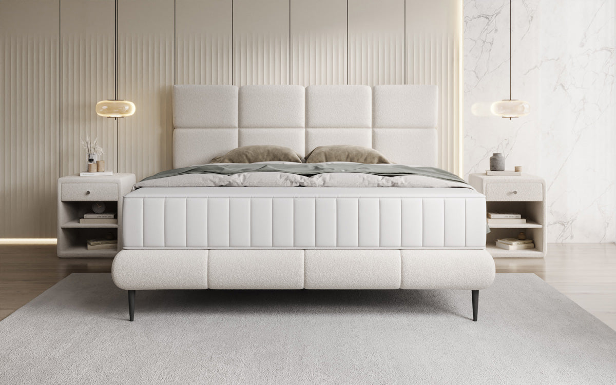 Boxspringbett Nessa mit hohen Füßen in Teddy Bouclé