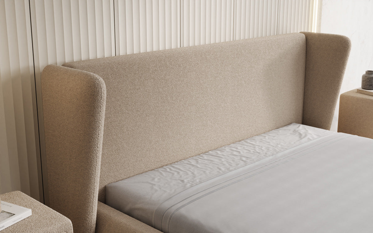 Designer Polsterbett Rosalie in Teddy Bouclé mit Stauraum