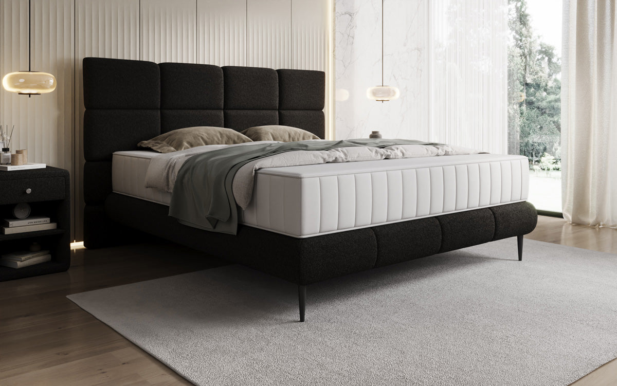Boxspringbett Nessa mit hohen Füßen in Teddy Bouclé