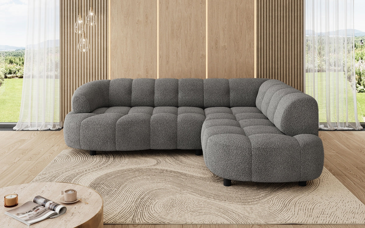 Designer Sofa Olivia Mini in Teddy Bouclé mit elektrischer Sitzerweiterung