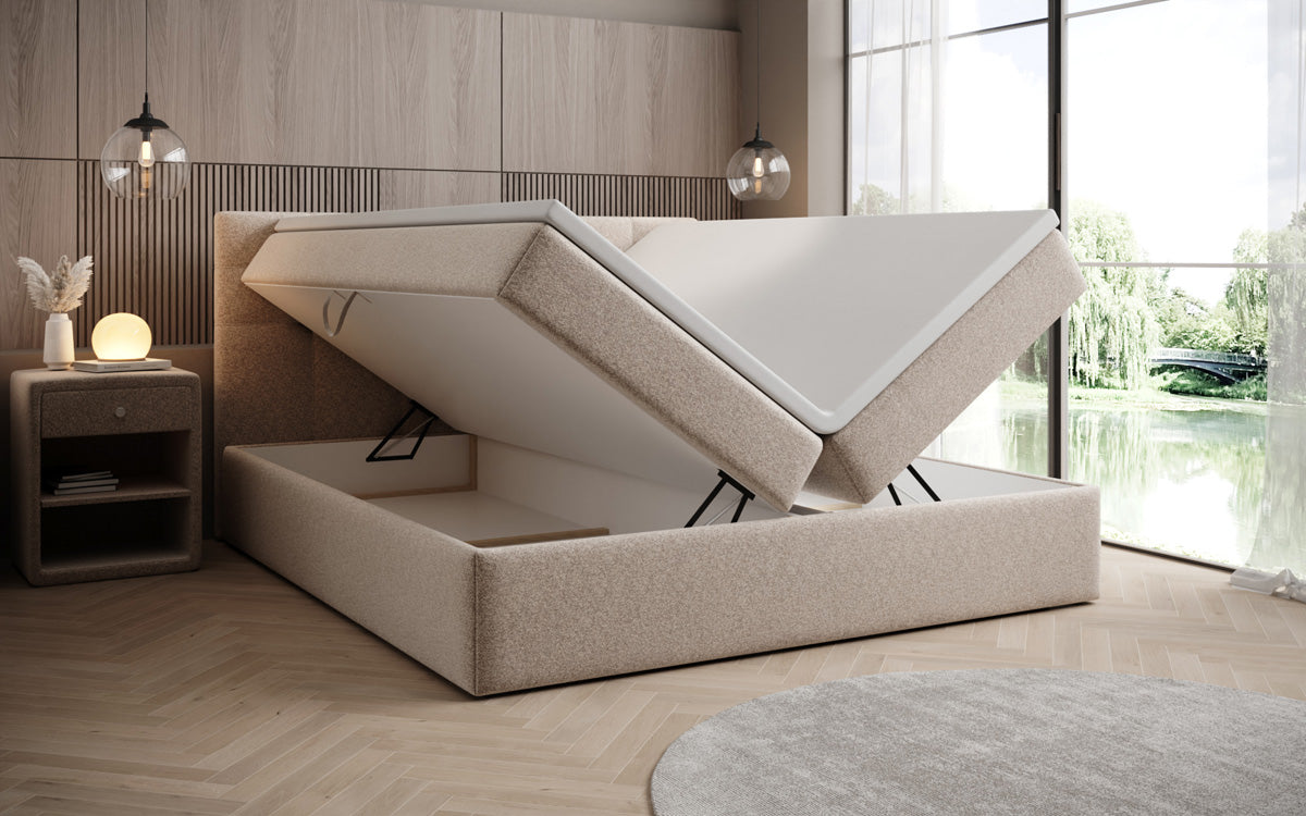 Boxspringbett Lux in Strukturstoff mit Stauraum