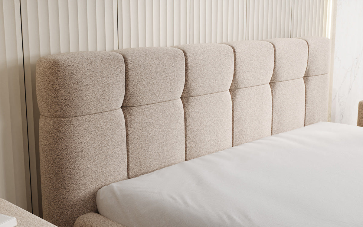 Designer Polsterbett Helena in Strukturstoff mit Stauraum