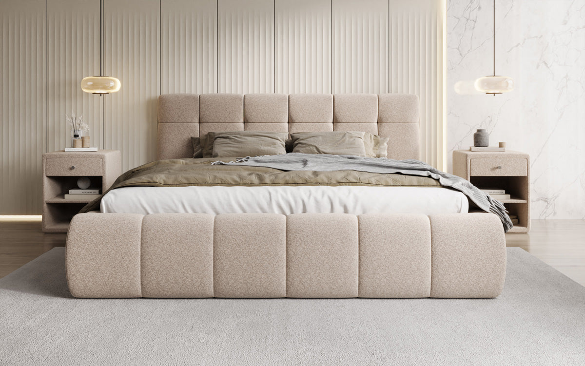Designer Polsterbett Helena in Strukturstoff mit Stauraum