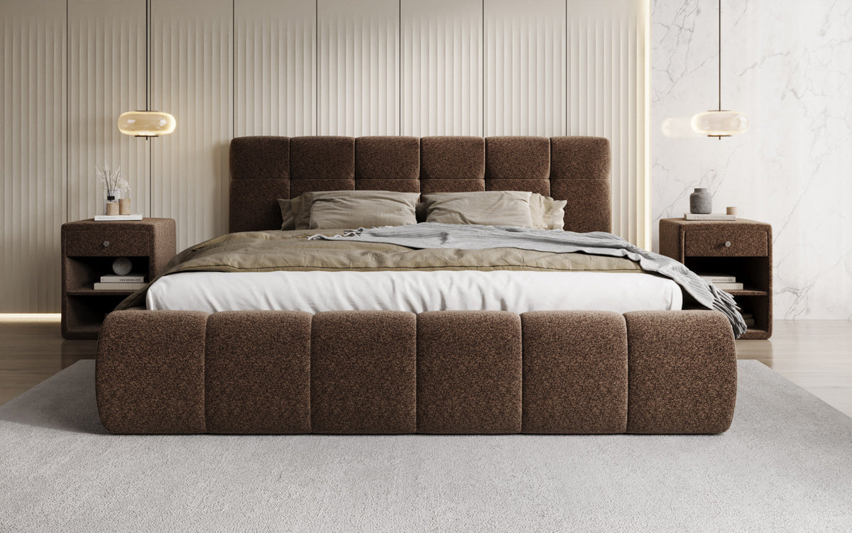Designer Polsterbett Helena in Strukturstoff mit Stauraum