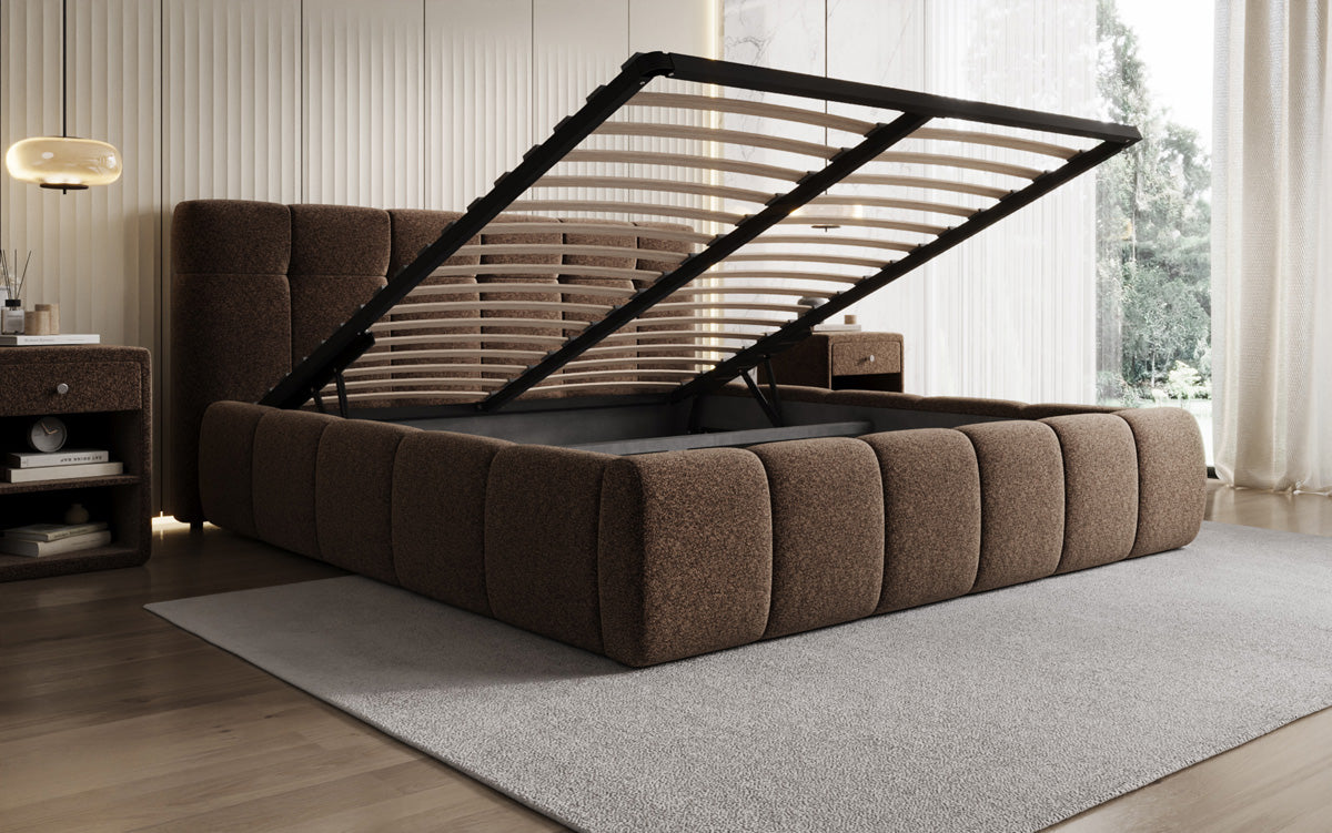 Designer Polsterbett Helena in Strukturstoff mit Stauraum