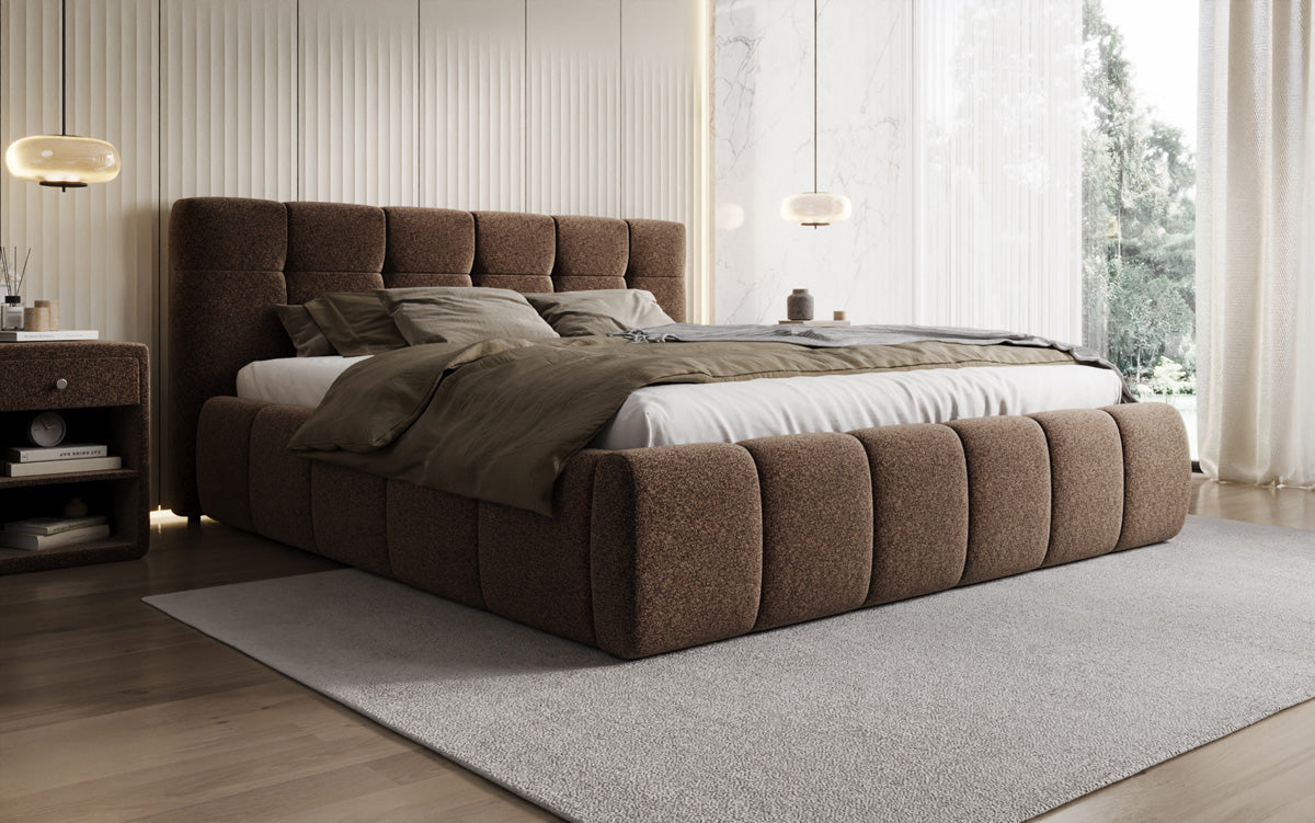 Designer Polsterbett Helena in Strukturstoff mit Stauraum