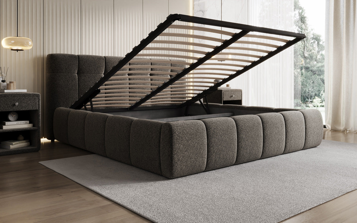 Designer Polsterbett Helena in Strukturstoff mit Stauraum