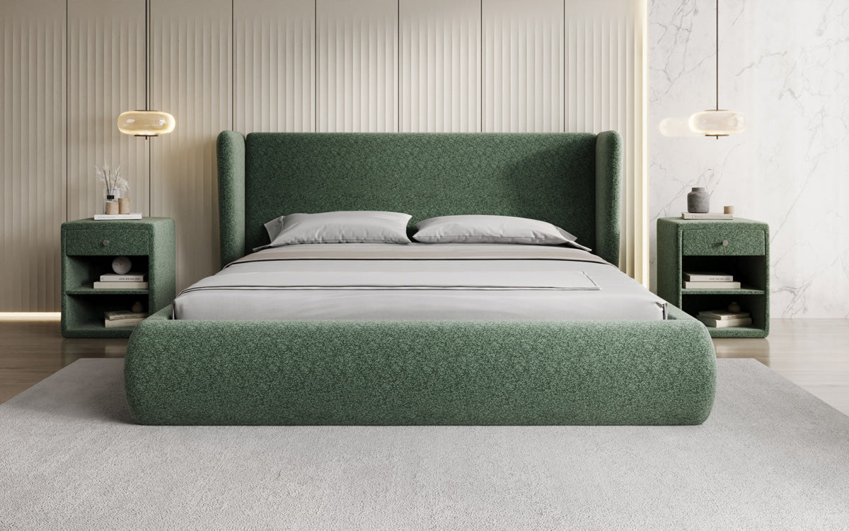 Designer Polsterbett Rosalie in Strukturstoff mit Stauraum
