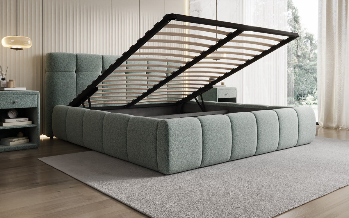 Designer Polsterbett Helena in Strukturstoff mit Stauraum
