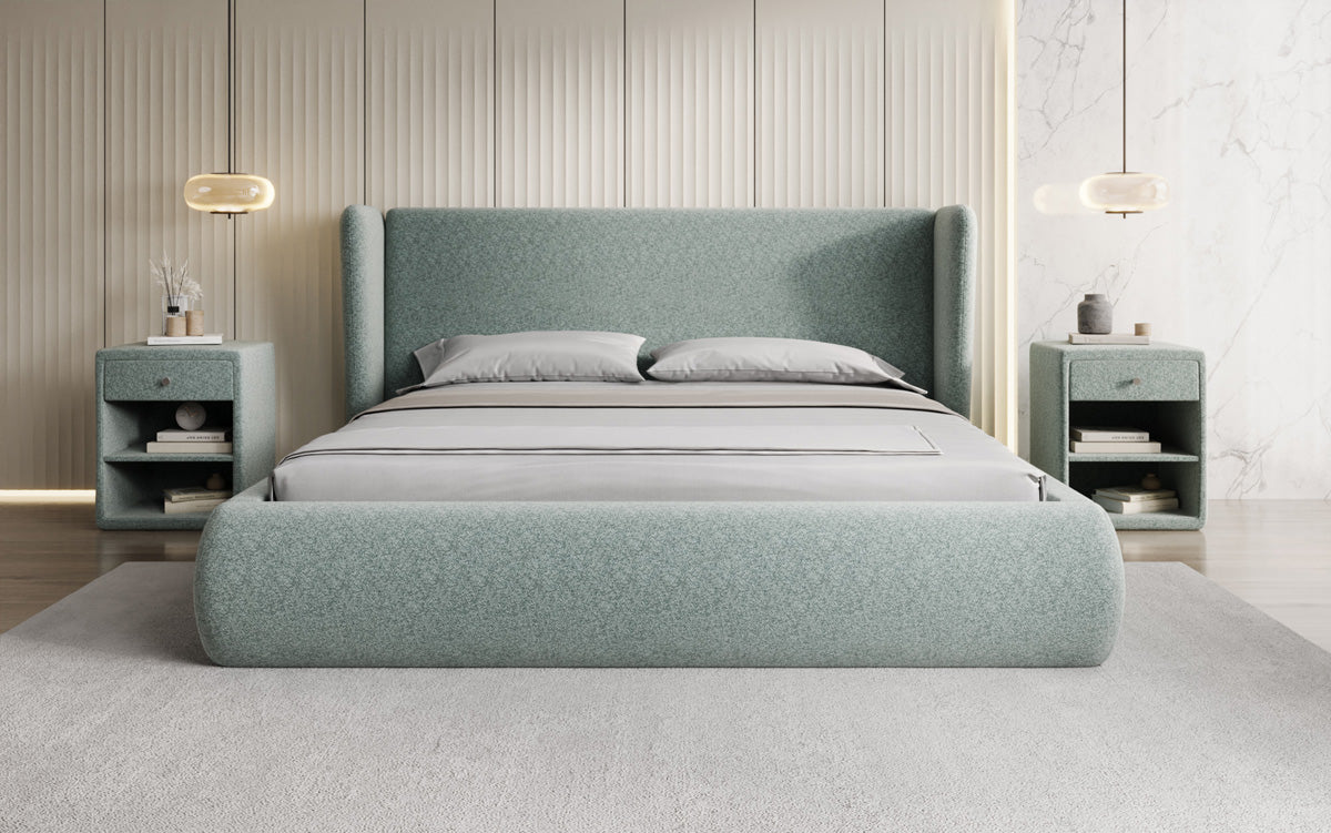 Designer Polsterbett Rosalie in Strukturstoff mit Stauraum