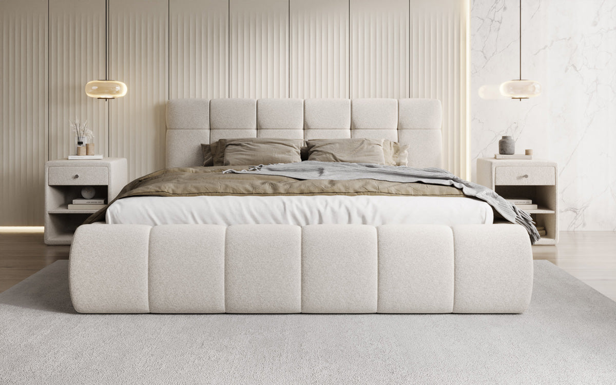 Designer Polsterbett Helena in Strukturstoff mit Stauraum