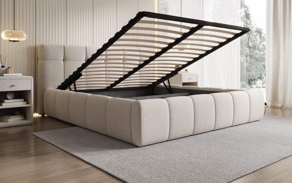 Designer Polsterbett Helena in Strukturstoff mit Stauraum