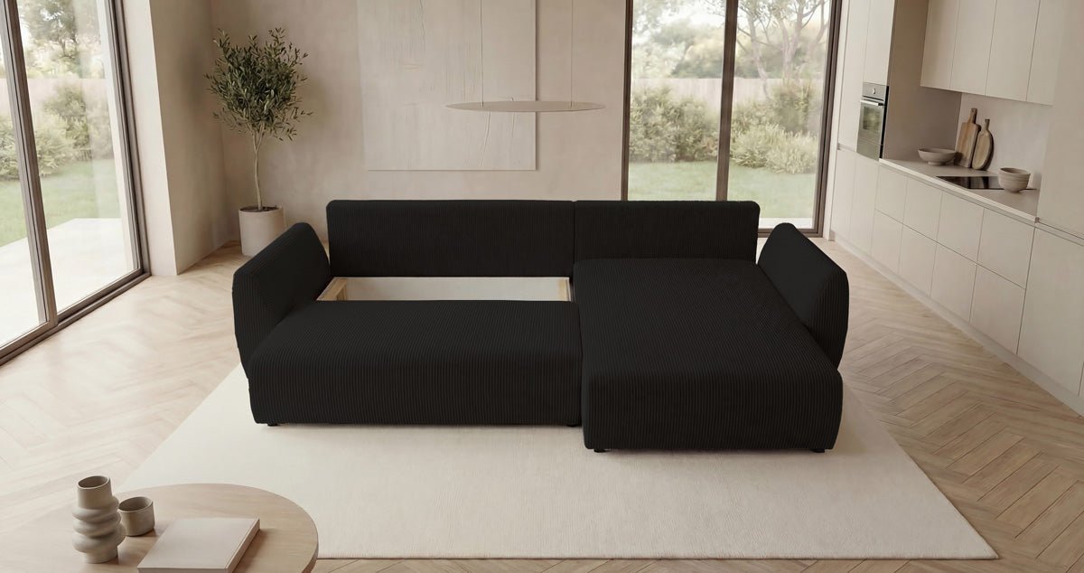 Designer Sofa Lenoa L mit Schlaf- und Klappfunktion in Cord
