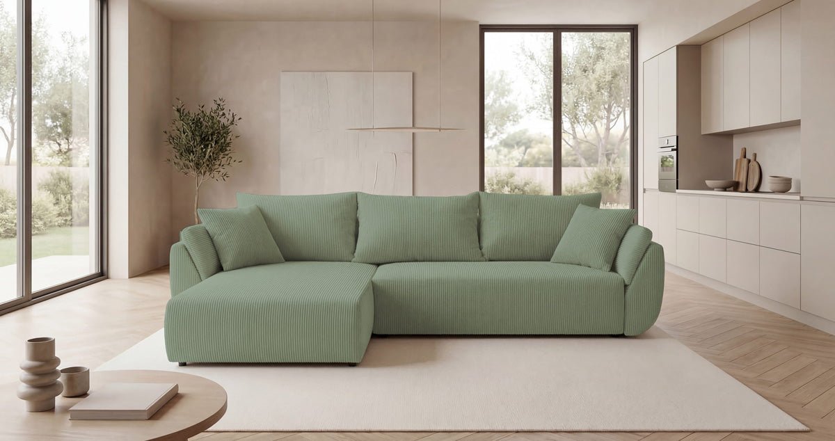 Designer Sofa Lenoa L mit Schlaf- und Klappfunktion in Cord