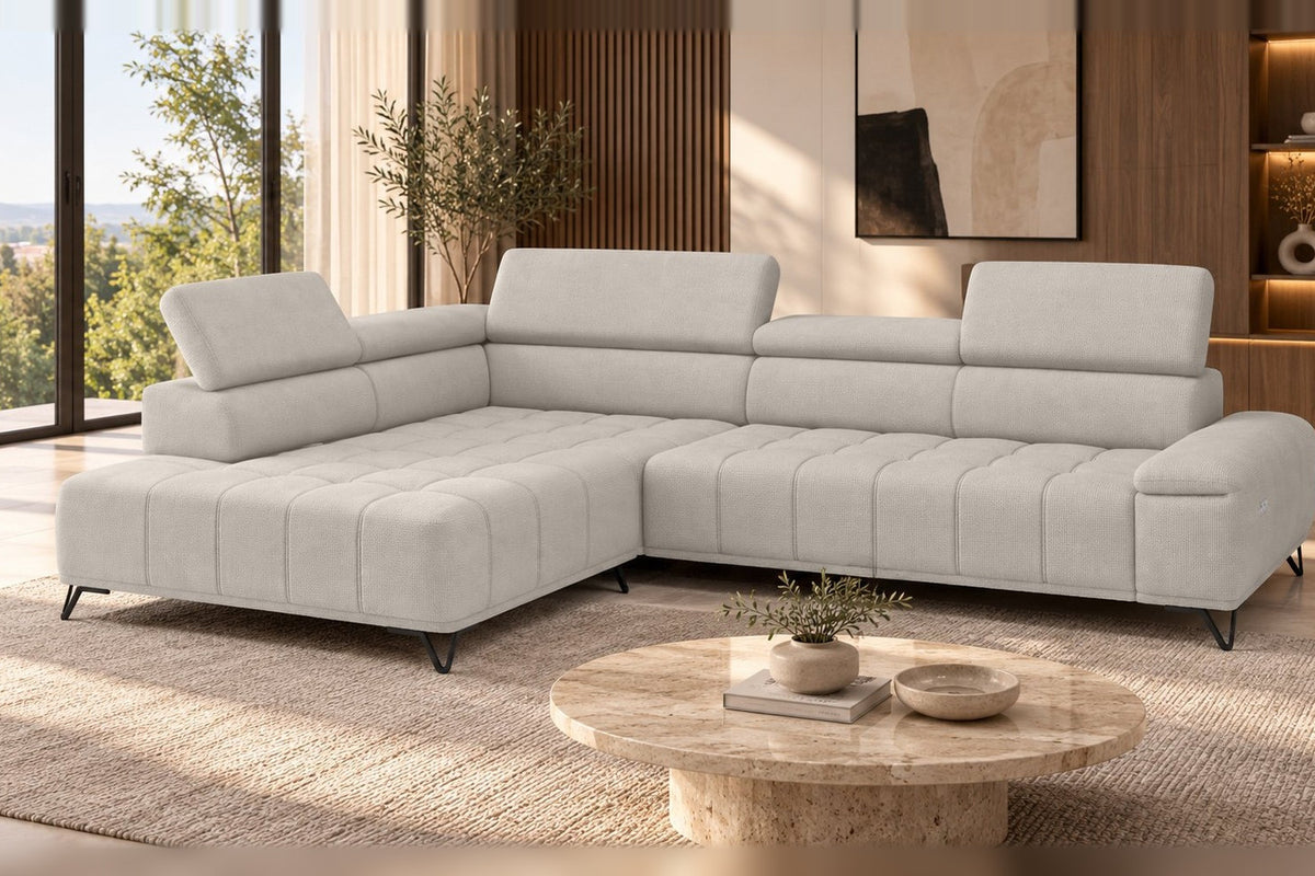 Ecksofa Volo in Chenille Beige, Ottomane links – Ansicht 2
