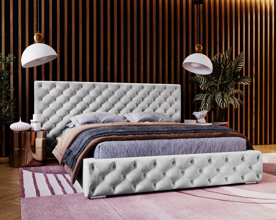 Designer Polsterbett Stellar in Samt mit Stauraum